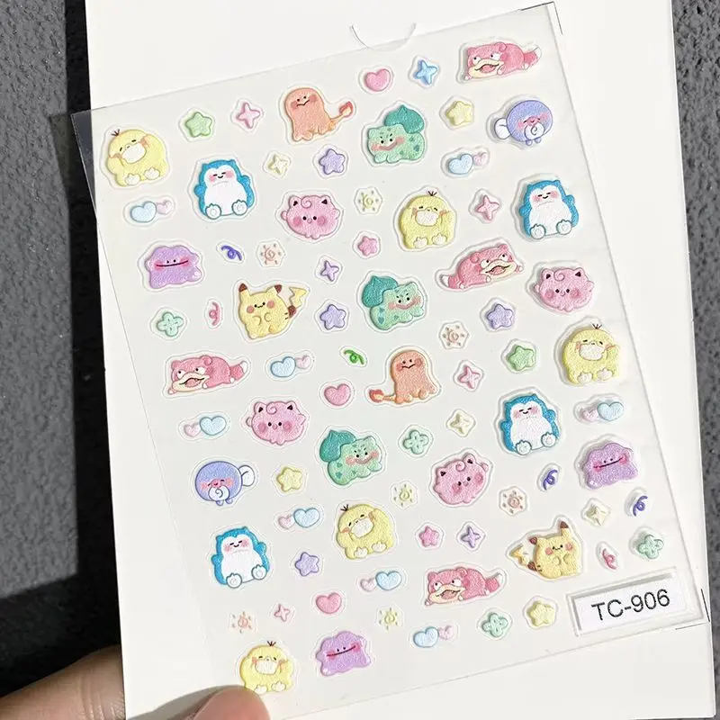 

Hot Sale Japanese Pokemon Pikachu Snorlax Embossed Nail Art Stickers DIY for Water Bottle CCD Phone Case Gift for Anime Fans
