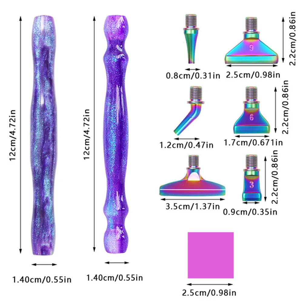 Purple 5D DIY Diamond Pen Set Resin Diamond Painting Tool Point Drill Pen With Thread Multifunctional 6 Metal Pen Heads And Clay