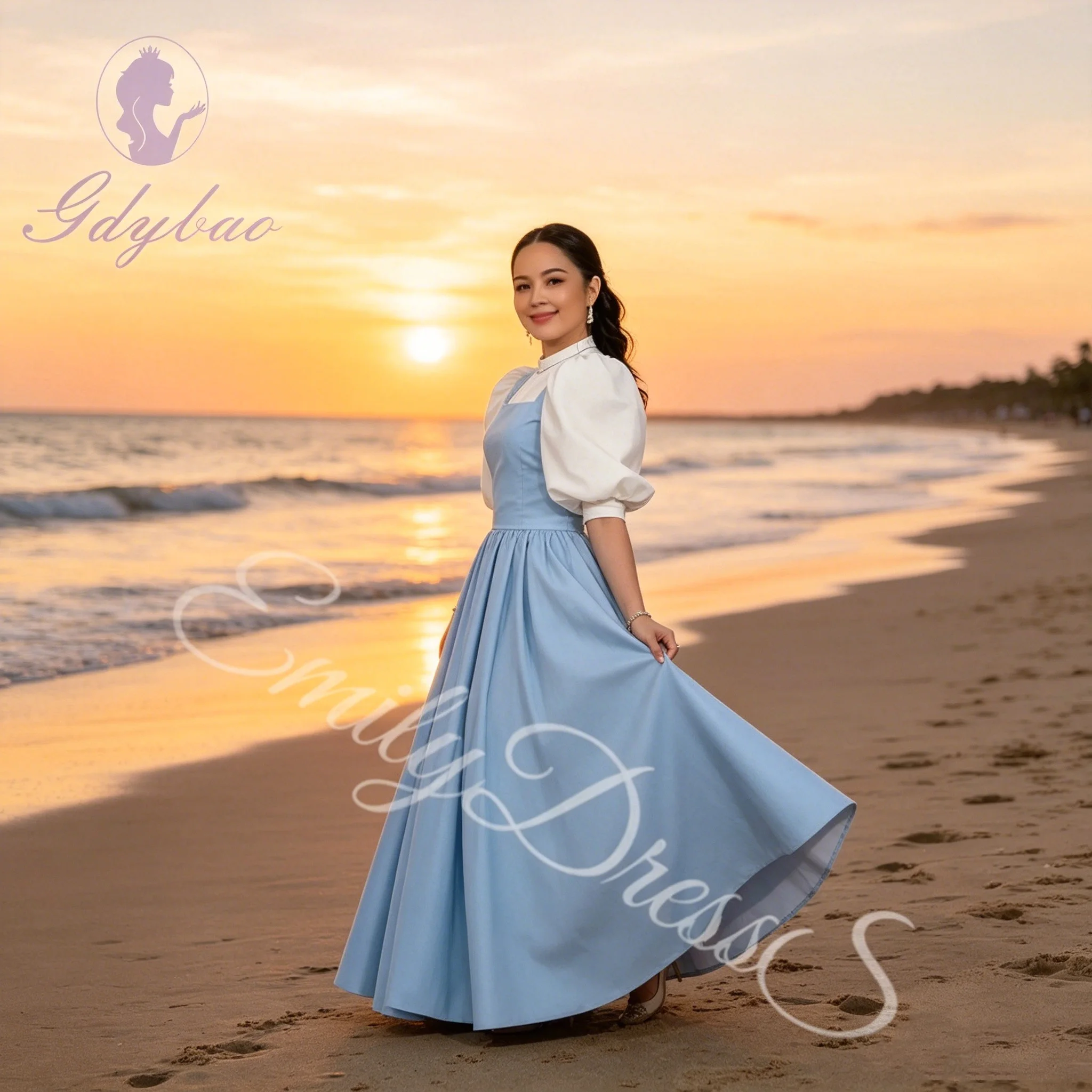 

Customized Sky Blue Evening Dress Women 2pc Set Satin Elegant Floor Length Bridal Formal Long Gowns Pageant Dress