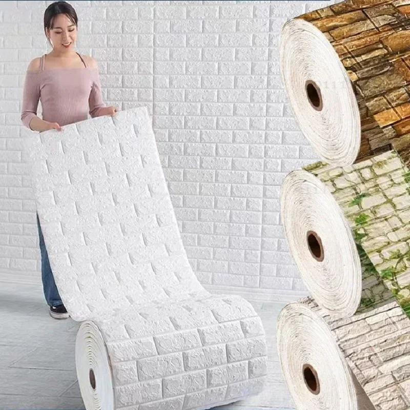 Papel tapiz autoadhesivo de espuma 3D de 70cm x 1/5/10m, pegatinas de pared de ladrillo impermeables, pegatinas de pared del dormitorio para sala de estar, decoración del hogar
