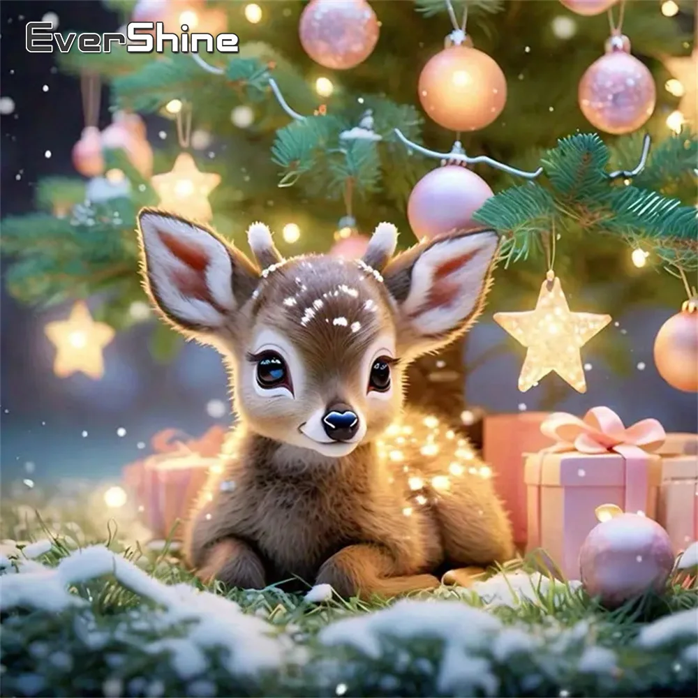 Evershine Diamant-Stickerei, Hirsch, Tiermalerei, Wintermuster für Erwachsene, Anfänger, Weihnachten, Mosaik, DIY, handgefertigtes Geschenk