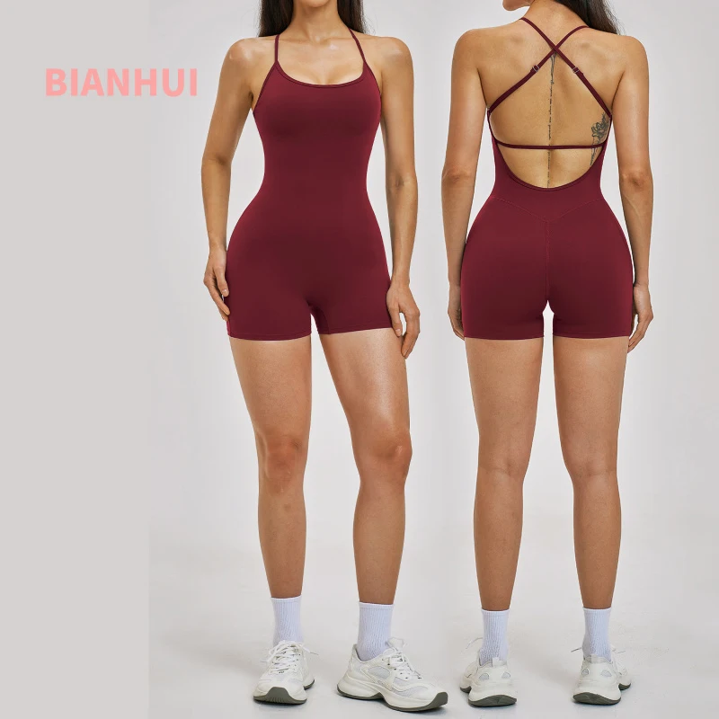 

Женский спортивный комбинезон-имитация двойки, цельный костюм для йоги, спортивная одежда, женский боди без спинки для фитнеса на открытом воздухе