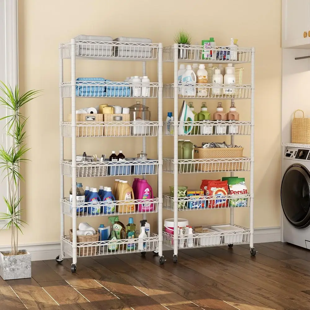 6-laags verstelbaar draadrek met wielen, wit - ideaal voor garage, keuken, kantoor en voorraadkast