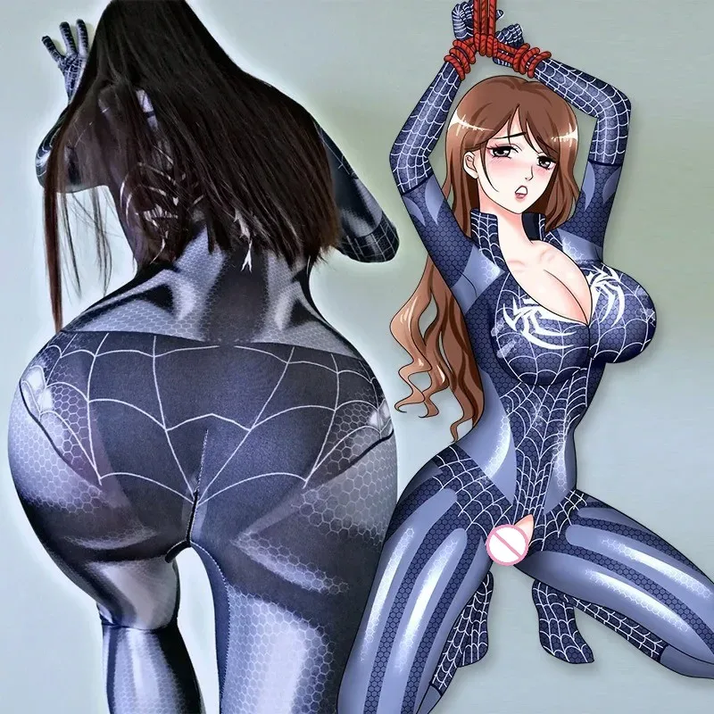 Zentai Cosplay Spider Sexy pour femme, entrejambe ouvert imbibé, costume de batterie, costume de héros souriant, robe de paupières de fête d'Halloween, combinaison