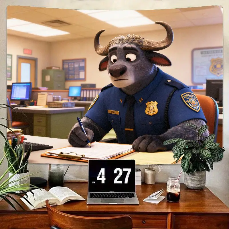 

1 шт. Zootopia Chief Bogo полицейский гобелен из полиэстера, настенный художественный декор для комнаты, подарок для фанатов фильмов Диснея и мультфильмов