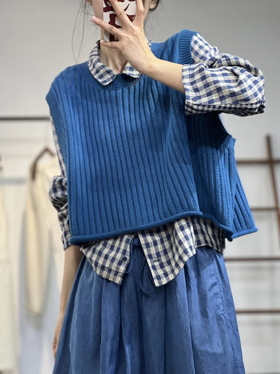 Faionable Hollow out Cuffed Neline Vest Dames Herfst Koreaanse Sle Loose Fit Veelzijdige ronde Ne Svel Trui