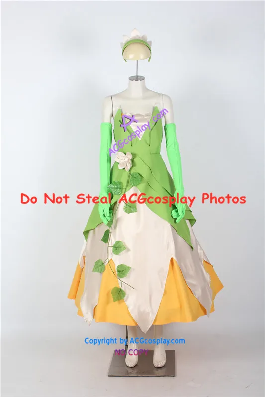 Long dresses The Princess and the Frog Tiana Cosplay Costume acgcosplay Include Headwear and Ornaments