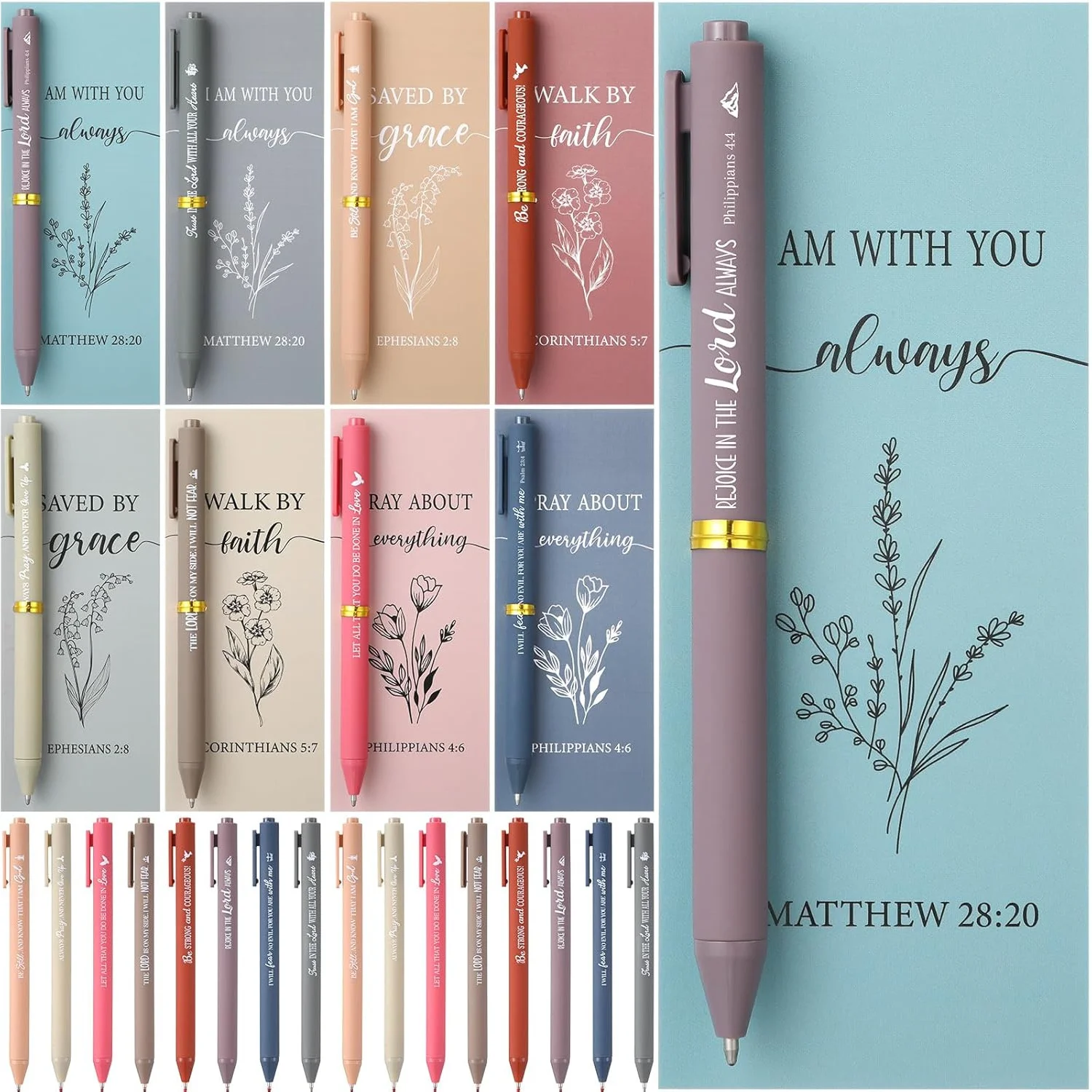 

8/16 Pack Inspirational Pens With Cards Christian Scripture-Themed Round Stylus Gift For Colleagues/Staff/Nurses Fashion Edition
