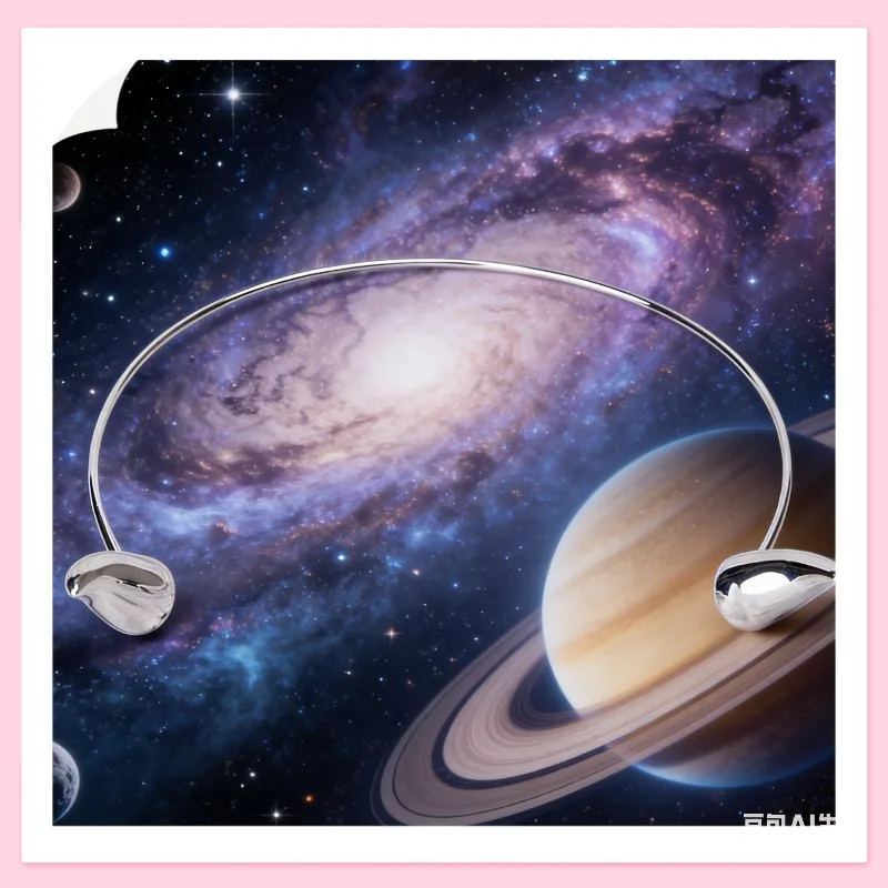 

Minimalist Silver Torque Necklace for Women, Irregular Water Drop Open Choker, Modern Statement Collar Jewelry Gift