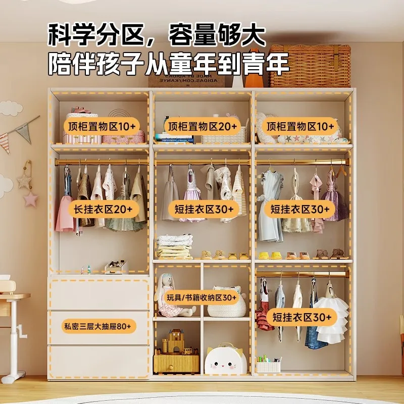 ENF grade oak all solid wood FAS children's wardrobe bedroom household cream wind swing door handle baby wardrobe