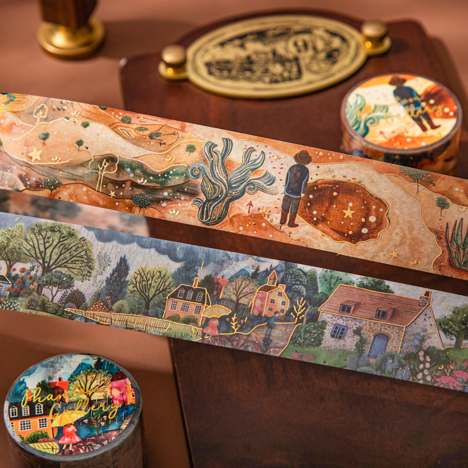 Cinta Adhesiva Decorativa Washi con Diseño de Paisajes Florales y Vegetales Vintage de la Serie Phantom Memories, Material Creativo para Manualidades, Diarios y Collages