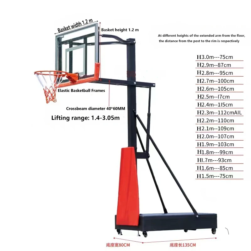 Height Adjustable Basketball Stand Equipped With Backboard For Outdoor Sports