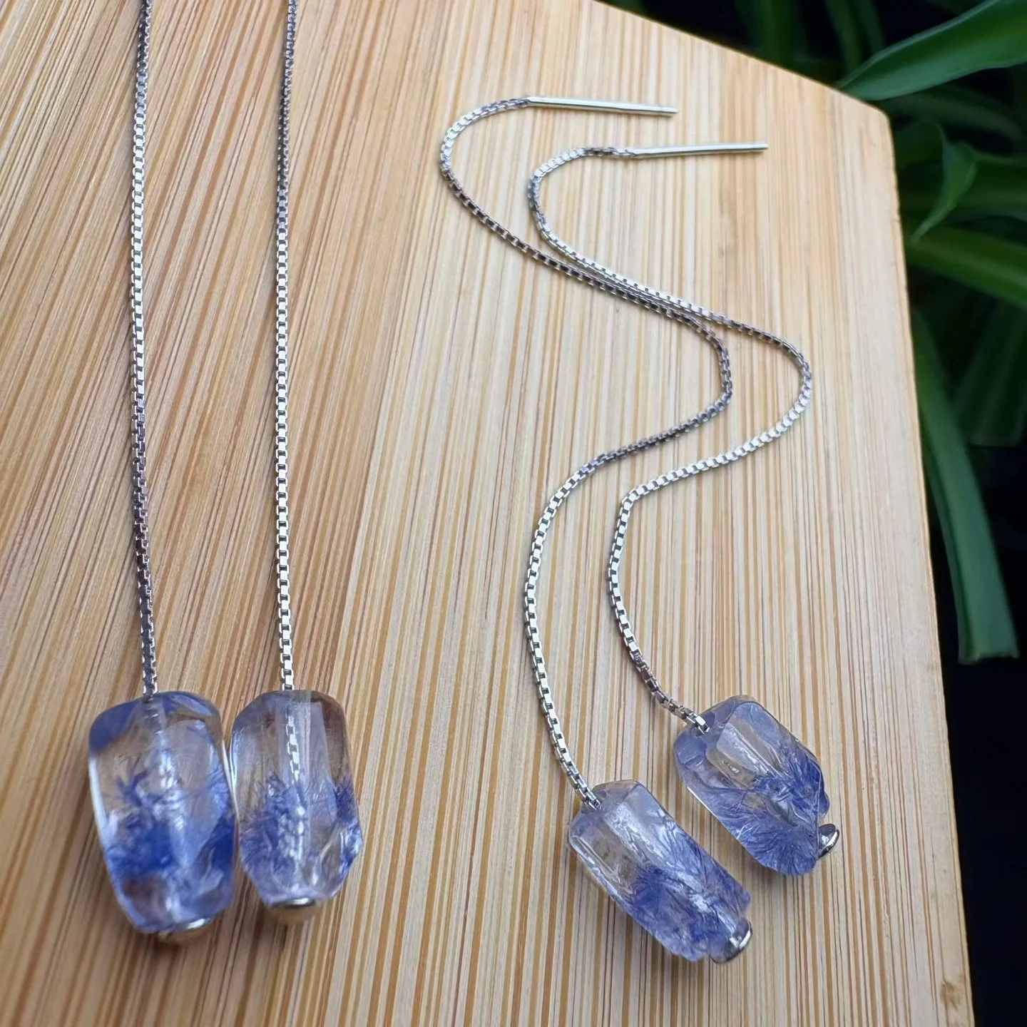 1Pair Fengbaowu Natural Dumortierite Earring 925 Sterling Silver Irregular Shape Crystal Healing Stone Jewelry Gift Women