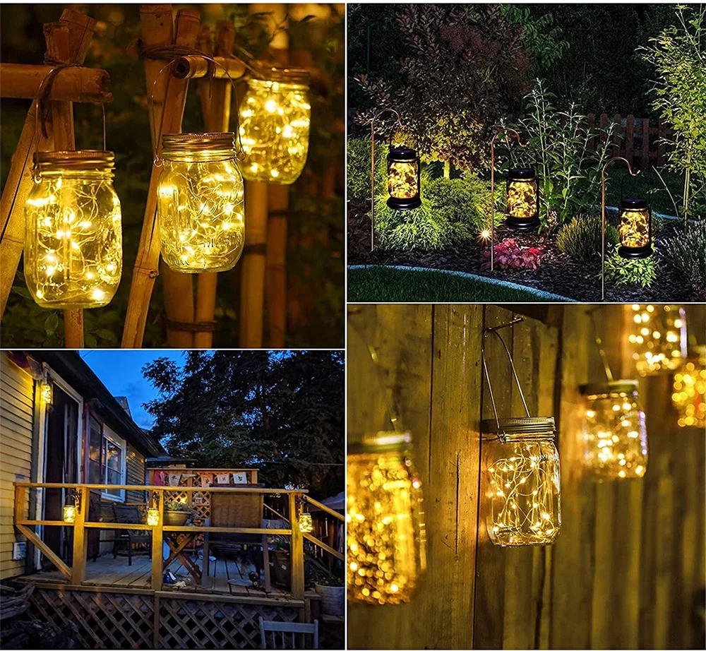 1Pcs พลังงานแสงอาทิตย์ Mason Jar ไฟ2M 20 LED Waterproof String Fairy FireflyJar ฝาปิดสำหรับ Garden Party งานแต่งงานคริสต์มาส