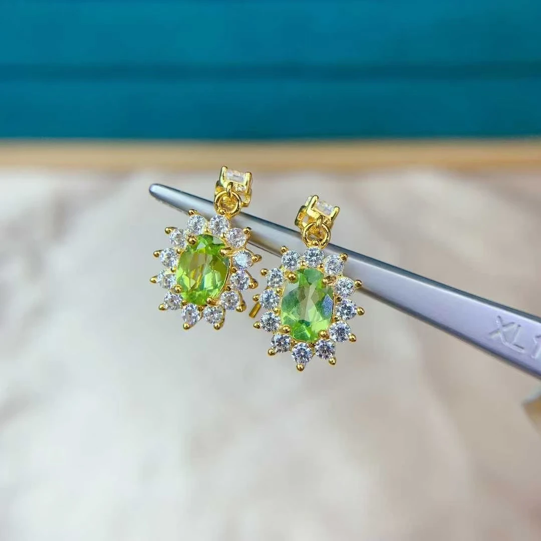 

Серьги-гвоздики из серебра 925 пробы с драгоценными камнями, классические серьги-гвоздики из стерлингового серебра с перидотом, серьги из натурального серебра 5 мм * 7 мм