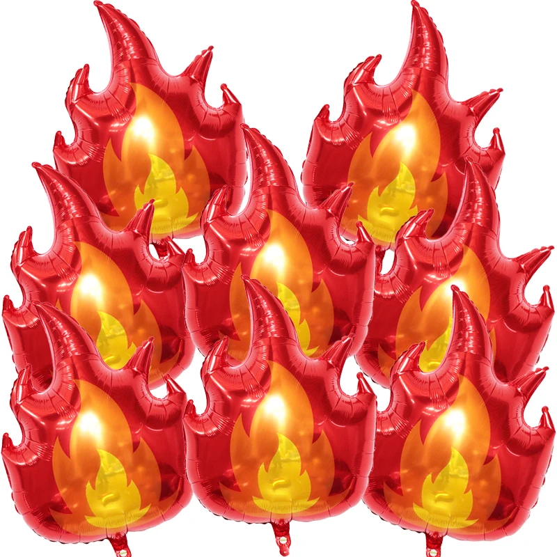 8Pcs Flame Balloon Fire Theme Decoration Balloon Firefighter Birthday Party Decoration Balloon Bonfire Balloon Baby Shower