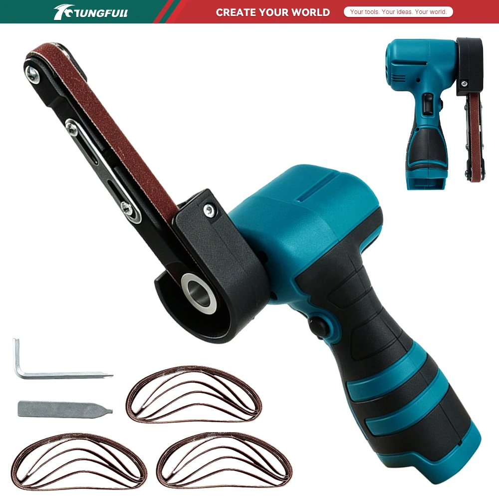 Electric Mini Belt Sander Angle Grinder Tool With 15 Sanding Belts 2800RPM Cordless Polisher Power Tool 16.8V Battery No Battery