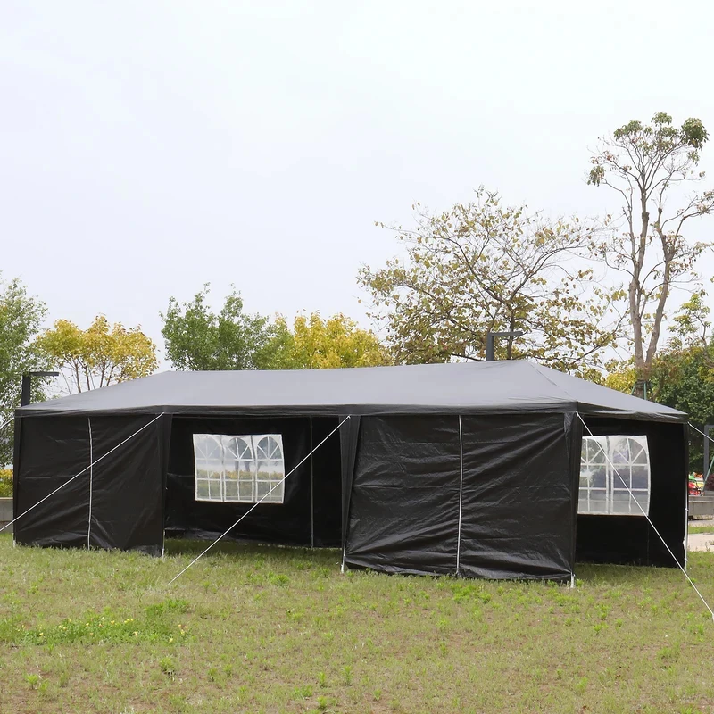 10 x 30 ft Outdoor Party Tent with 8 Removable Sidewalls Waterproof Canopy Patio Wedding Gazebo Heavy Duty Iron Frame Black