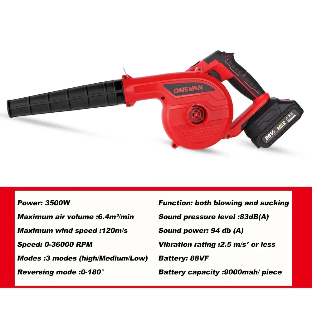 ONEVAN 3500W Electric Air Blower 36000RPM Cordless Vacuum Clean Air Blower Dust Cleaning Blowing Tool For Makita 18V Battery Pin