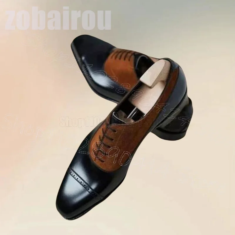 Black Brown Patchwork Carving Design Strappy Loafers Fashion Slip On Men Shoes Luxurious Handmade Party Office Men Dress Shoes