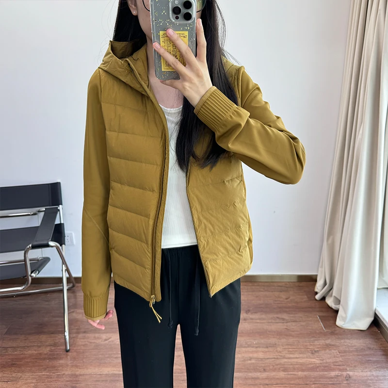 Lekka, ocieplana kurtka puchowa z kapturem Meecion, z białego puchu gęsiego, zapinana na zamek, idealna do dojazdów do pracy, damska.