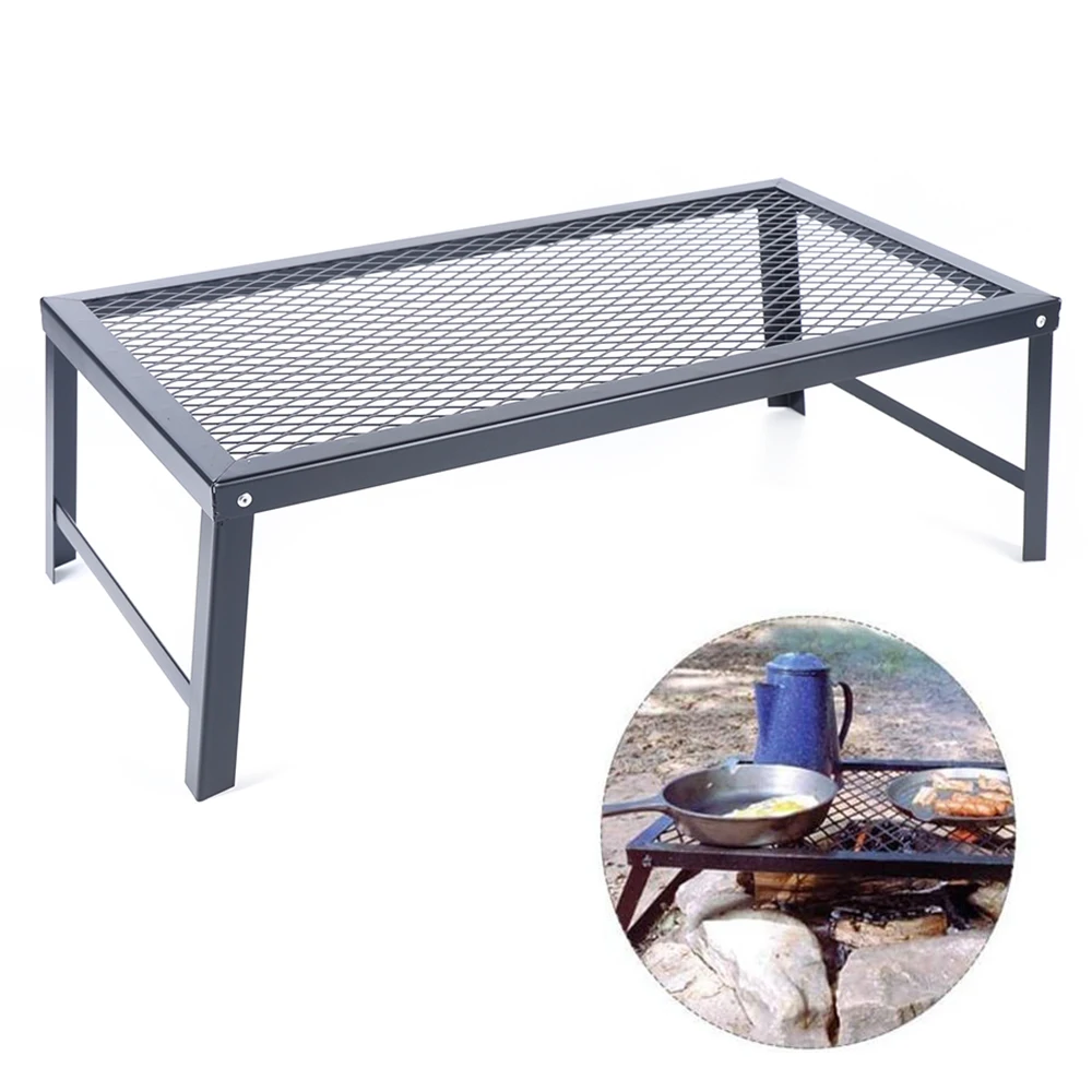 Camp Grill Fire Pit Grate, Campfire Cooking, Portable Stand BBQ Rack, Griddle Plate