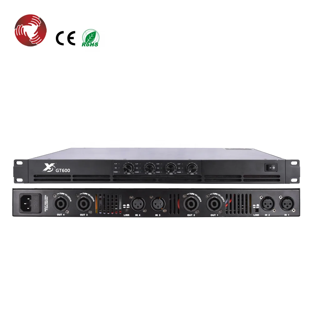 600W*4 hot-selling professional 4-channel 1U size power amplifier GT600