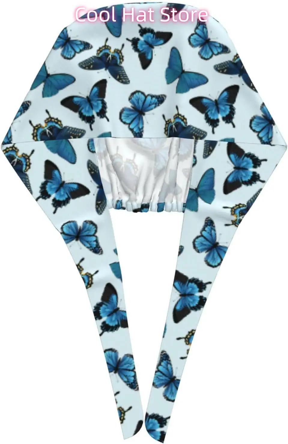 Topi Kerja Kupu-kupu Biru dengan Pita Penahan Keringat Nyaman dan Bernapas Dapat Disesuaikan untuk Topi Scrub Pria Wanita
