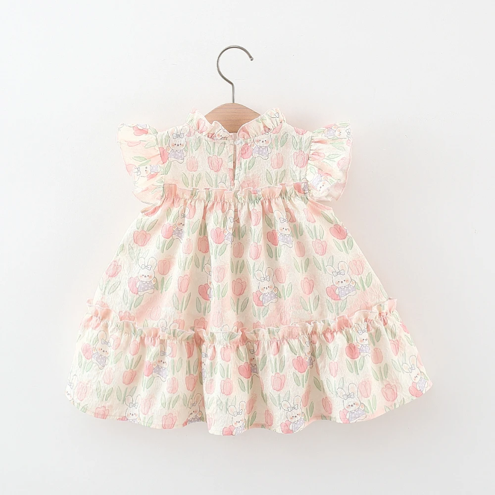 Summer Cotton Toddler Dress Floral Rabbit Printed Princess Dress Tulip Bow Dress for Baby Girl view 2