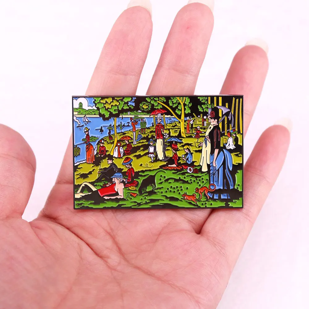 On Sunday Afternoons on Big Bowl Island, George Shura's Art Painting Brooch Badge