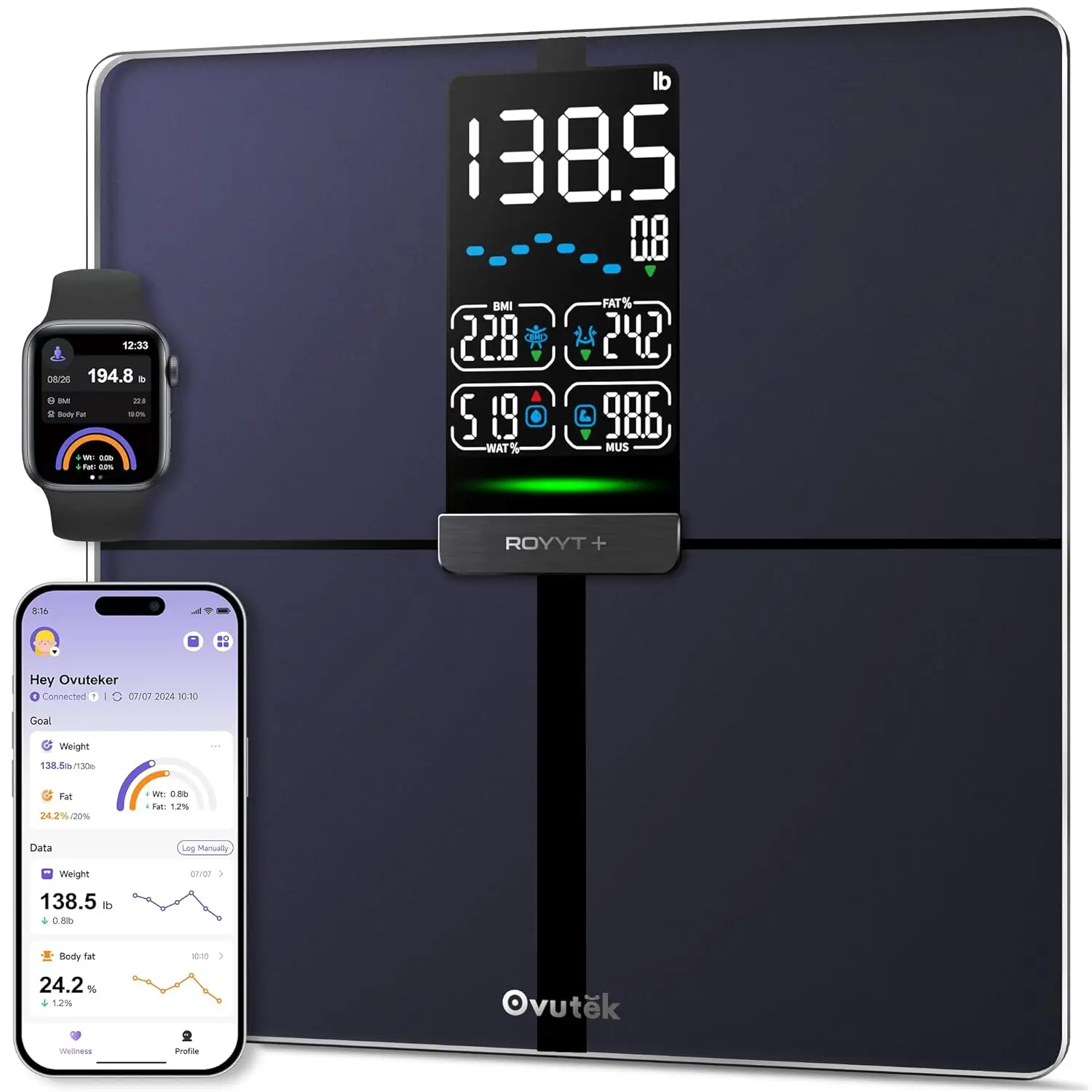 

Smart Scale for Body Weight, BMI, Fat, Muscle Mass - Accurate Digital Bathroom Scale with Large Display & Fitness App Sync