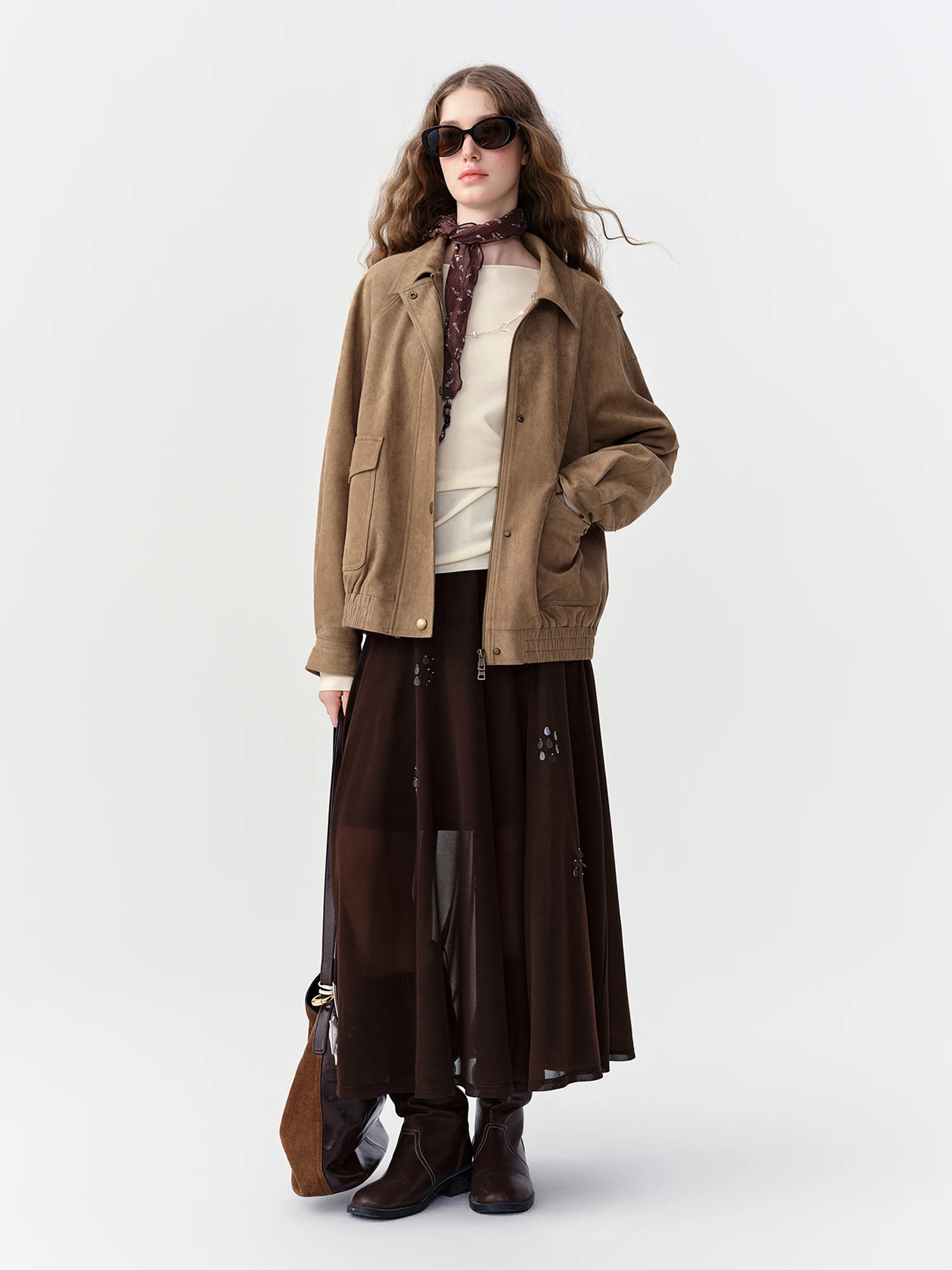DUSHU Women's 2026 Autumn New Multi‑Size Coffee Brown Flowy Long Skirt High‑Waisted Loose Flattering A‑Line Elegant Casual Skirt