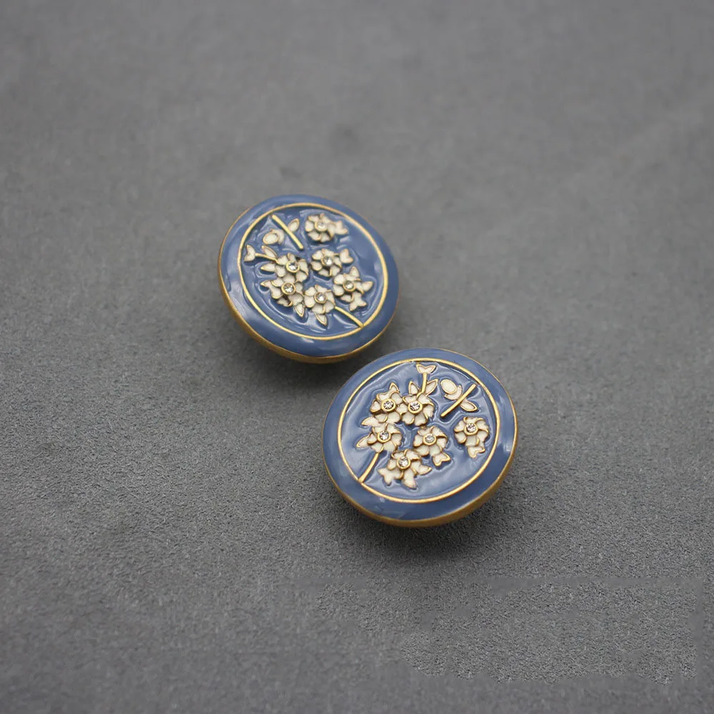 Relief Petal Earrings Vintage Enamel Antique Ear Stud Violet Round Button Earrings Flower Jewelry Clothing Accessories for Women