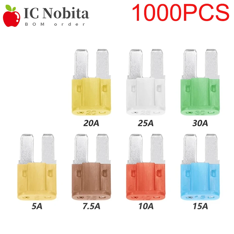 

1000PCS Micro Blade Fuse 5A 7.5A 10A 15A 20A 25A 30A Plug In Insert Light Clip Fuses