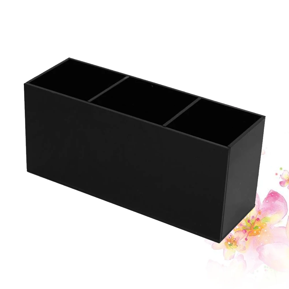 

1Pcs Brush Holder Acrylic Three Compartments Durable Desktop Makeup Organizer Pen Pencil Storage Box Black