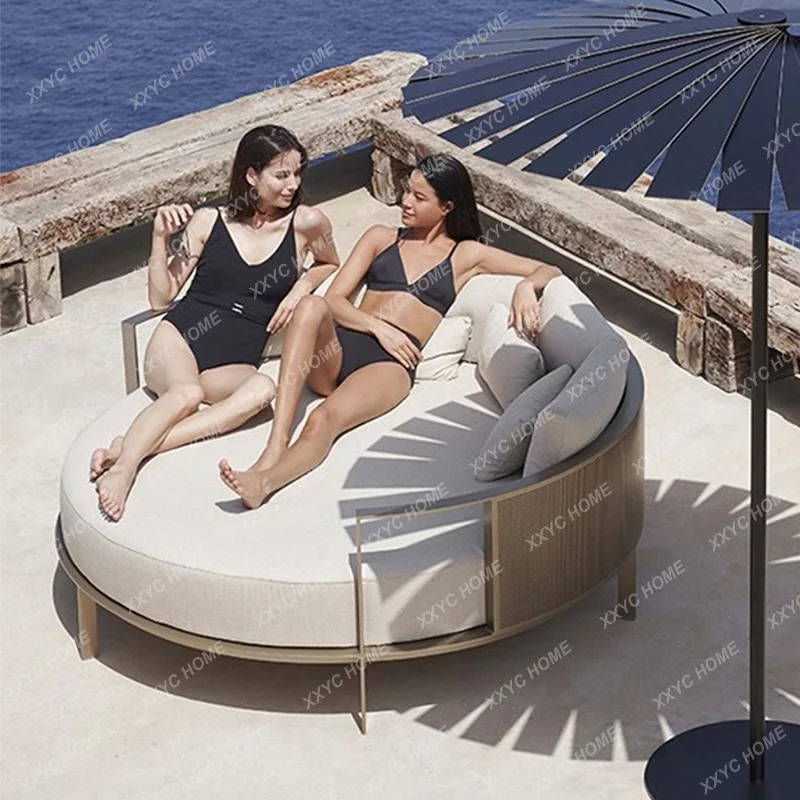Loutdoor stainless steel sofa coffee table combination sunscreen waterproof balcony furniture bar table