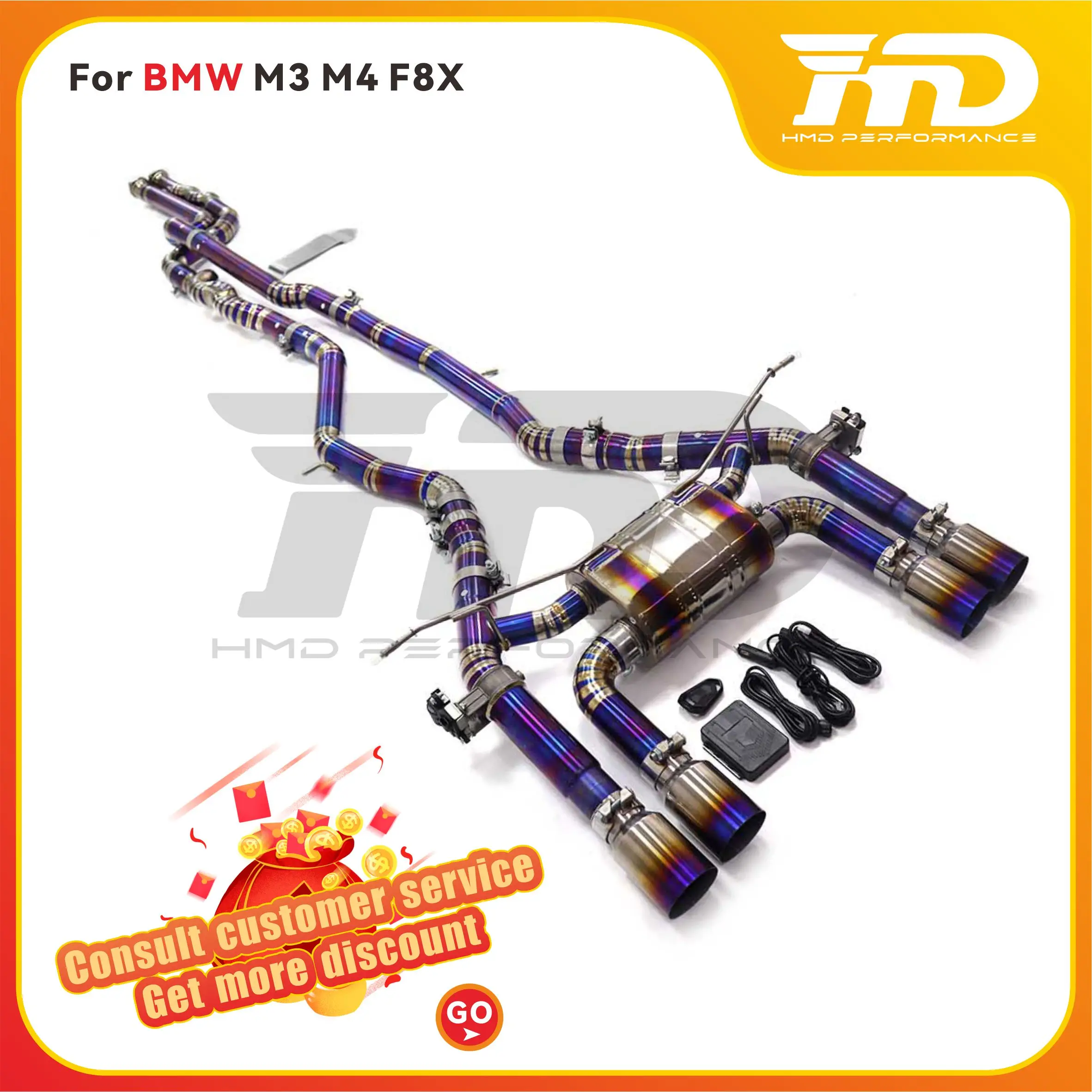 HMD Titanium Exhaust Catback System full sets Performance Middle Pipe for BMW M3 M4 F8X Engine Muffler With Valve