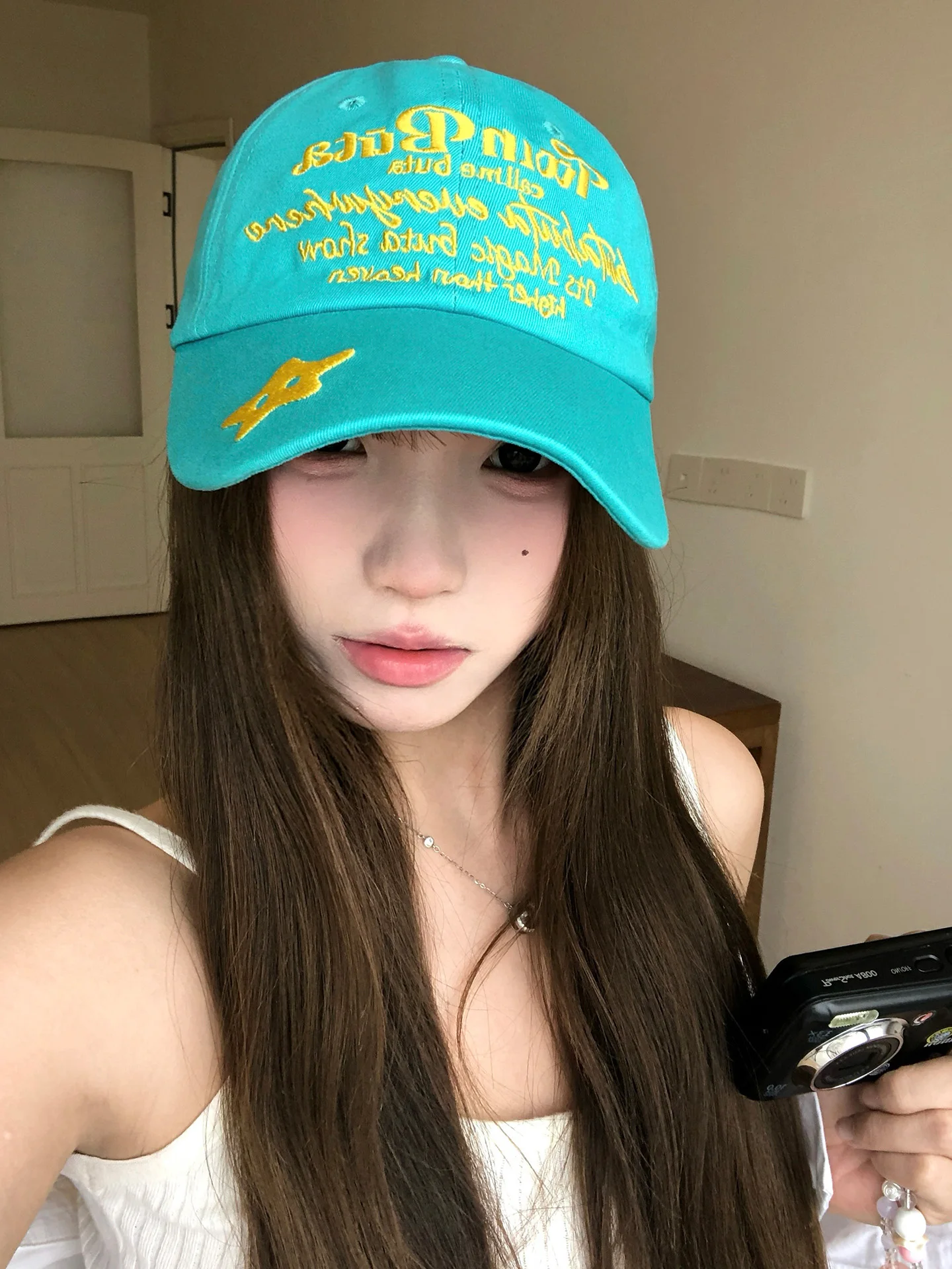 Women's Lake Blue Star Letter Baseball Cap Adjustable Wide Brim Hat Small Face Illusion Soft Top Casual Style Four Seasons