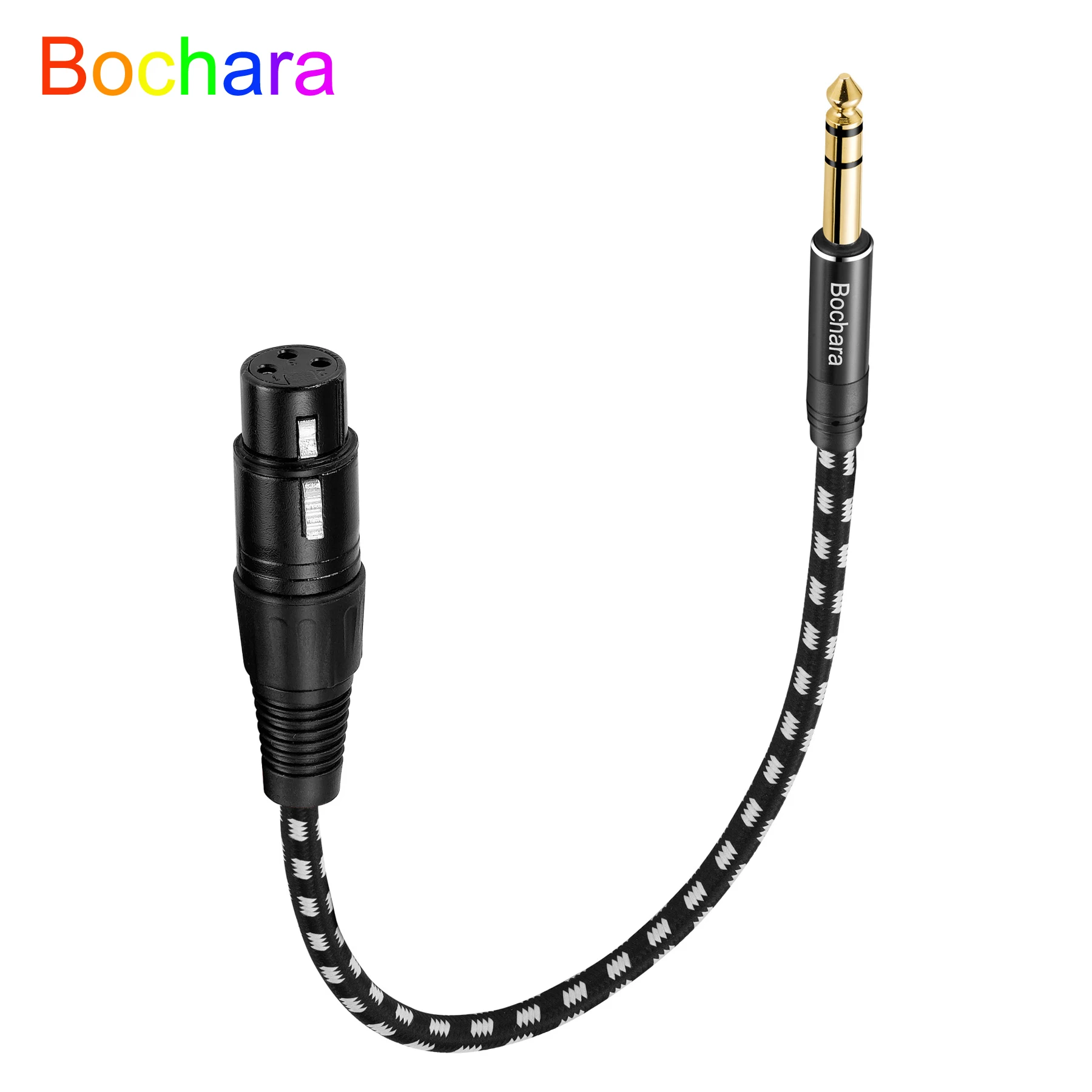 Bochara Braided 6.35mm TRS Stereo to XLR Male Female Converter OFC Audio Cable Shielded For Microphone Mixer Amplifier 30cm