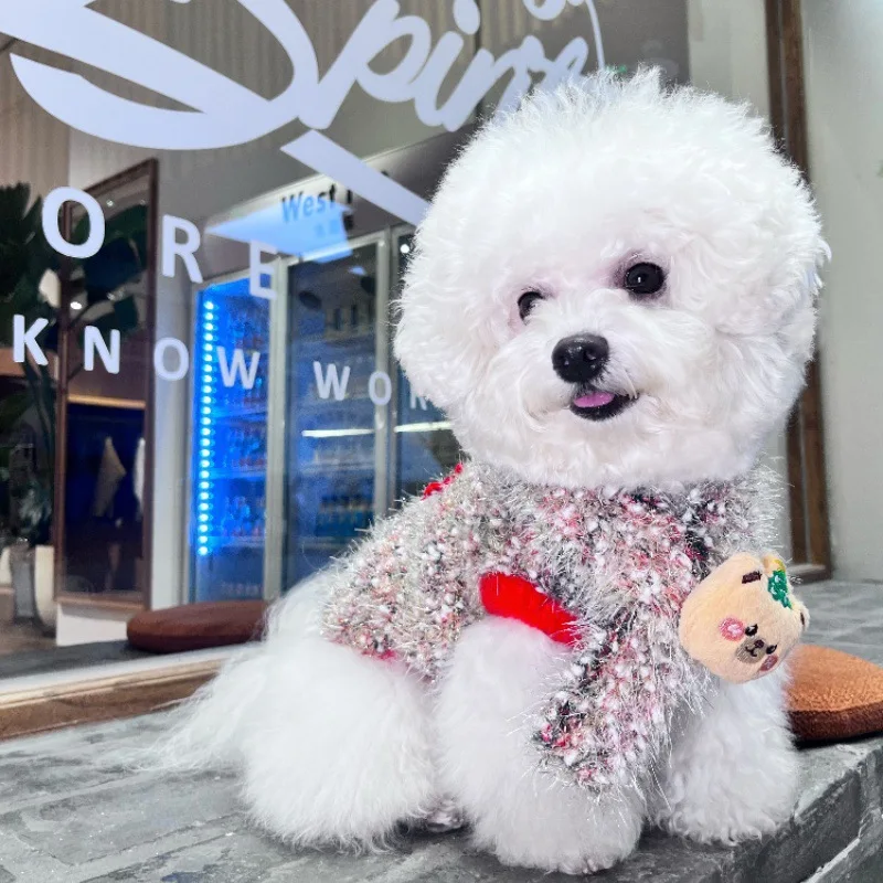 

Ins Puppy Dog Autumn Winter Clothing Fashion Cute Bow Red White Warm Vest Hoodie For Small Medium Dog Pet Clothes Poodle Vest