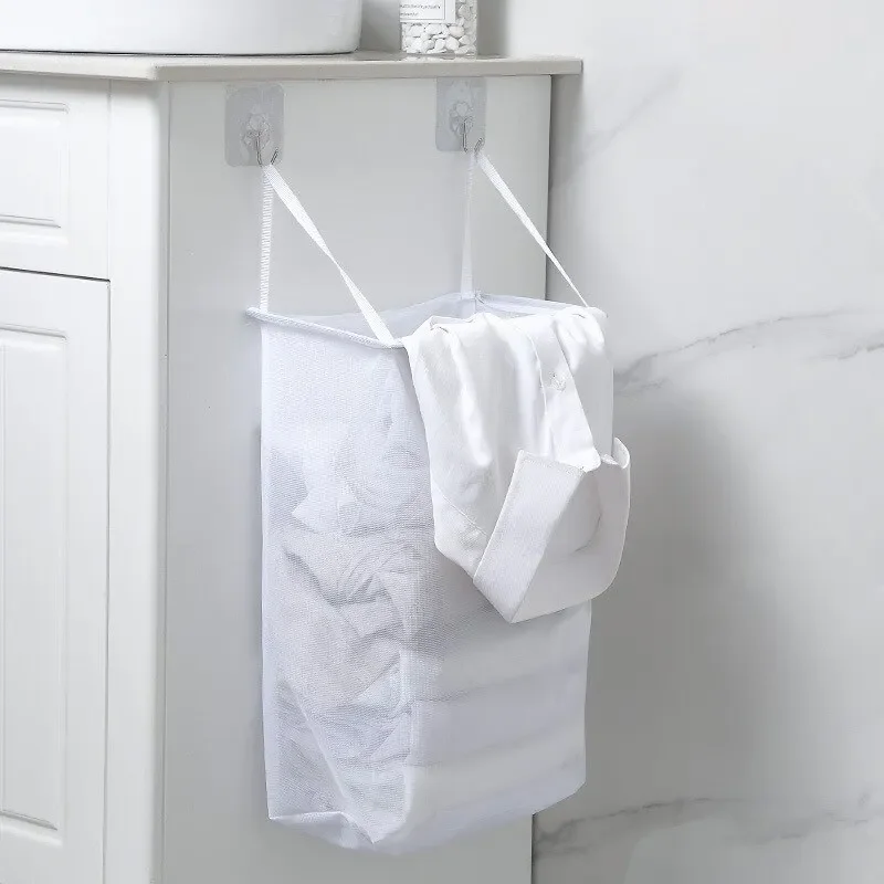 

Household Wall-mounted Punch-free Dirty Clothes Basket Storage Bathroom Hanging Laundry Basket Curved Plain Cloth Storage Basket