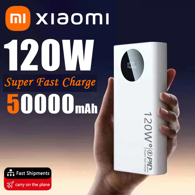 Xiaomi 120W 50000mAh Power Bank o dużej pojemności szybkie ładowanie Powerbank przenośna ładowarka do iPhone Samsung Huawei 2025