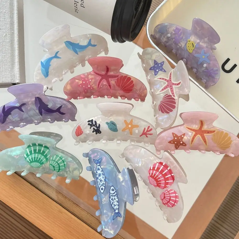 Pinza para el pelo de Animal del océano dulce, pinza para el pelo de concha de ácido acético de estilo coreano, pinza para el pelo de cola de caballo alta, accesorios para el cabello, Clip geométrico de tiburón
