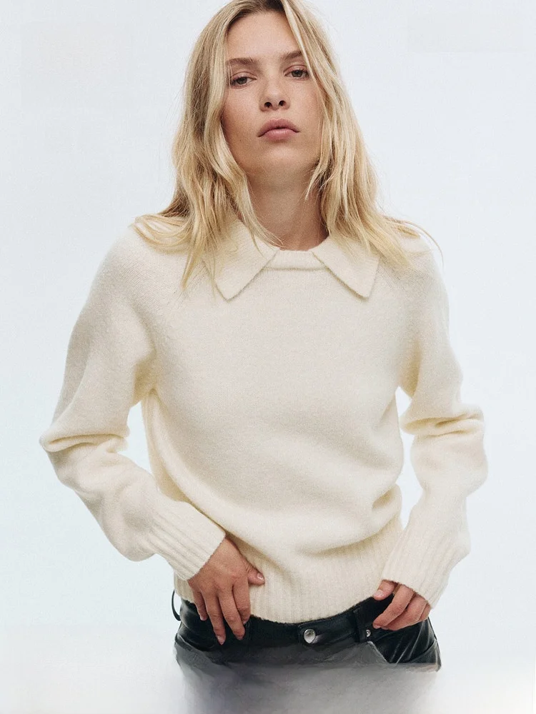 

H&M Women's Knitted Sweater round Ne oulder Insertion Long Sve Casual Sle Polyester Acrylic Wool Spandex Blend