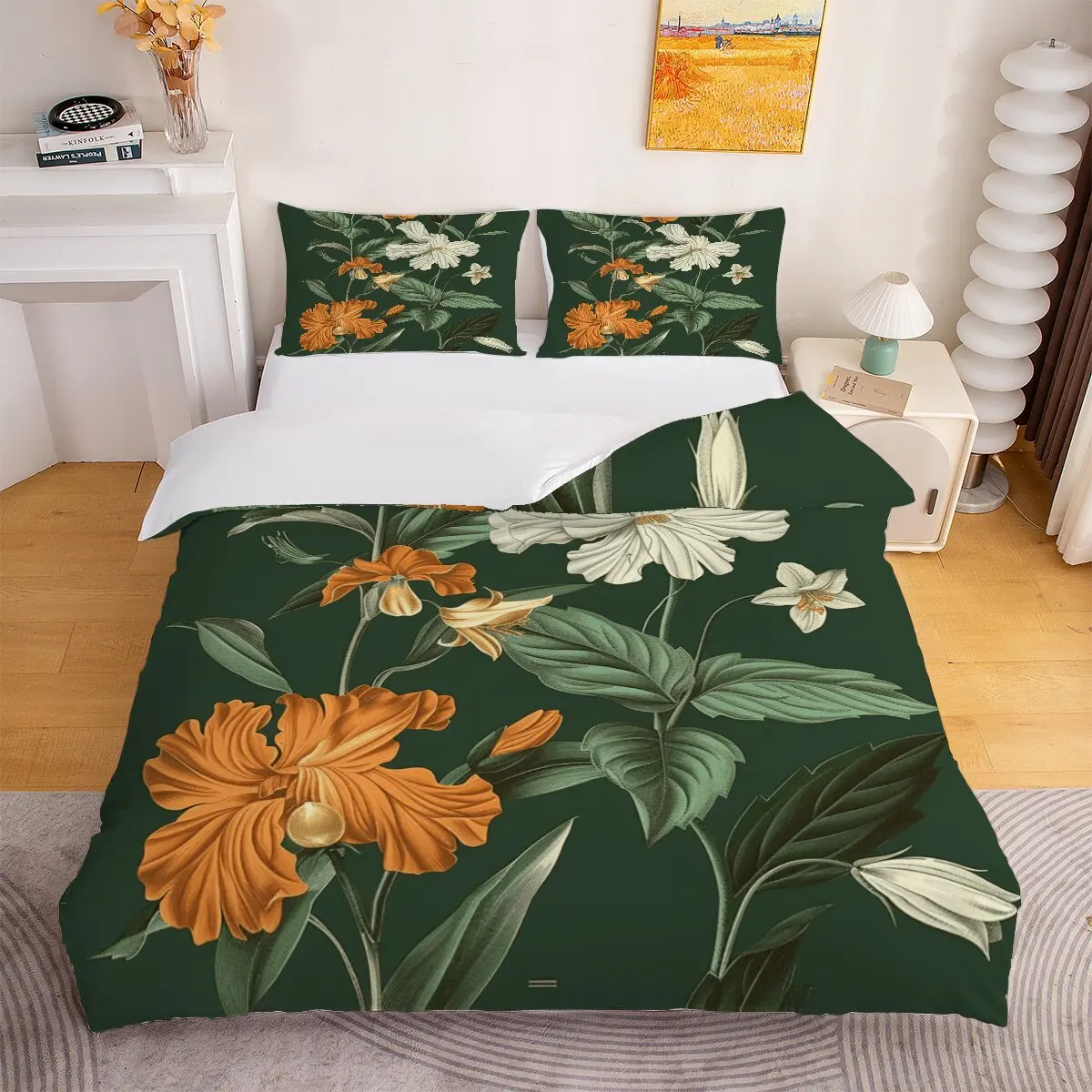 White  Bayberry  duvet cover   Orange  Bayberry  1 duvet cover and 2 pillowcases (without blankets)