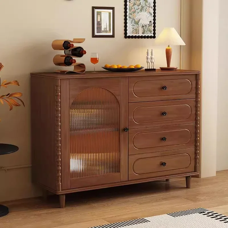 4 Drawer Modern Sideboard Vintage Brown Living Room Side Cabinet Wooden Sideboard Furniture Living Room Sideboard