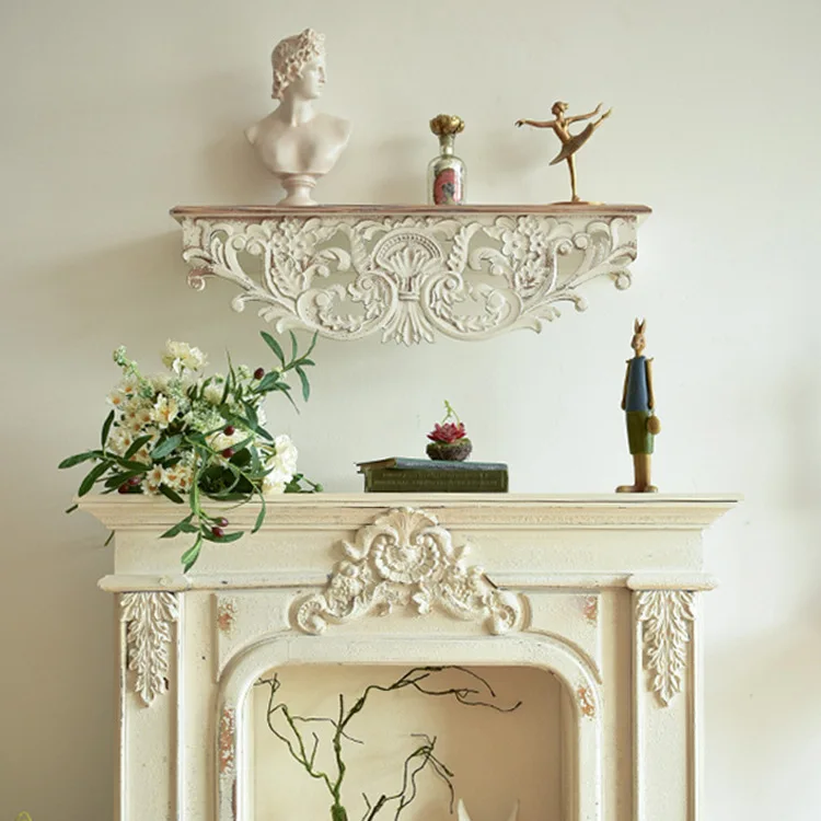 American country wall carved storage rack, entryway dec orative shelf vintage vintage feature wall straight flower ra ck