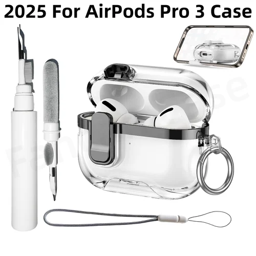 Funda transparente para Airpods Pro 3 con bloqueo seguro y Kit de limpieza cubierta protectora antideslizante a prueba de golpes con llavero para Airpods Pro 3