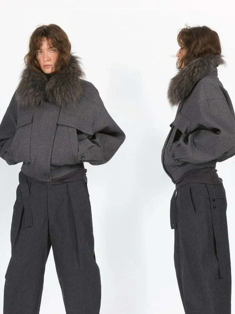 Women 100% Wool Jacket Fashion Thick Real Fox Fur Coat New Autumn Winter Clothes Female Short Natural Fur Woolen Overcoat