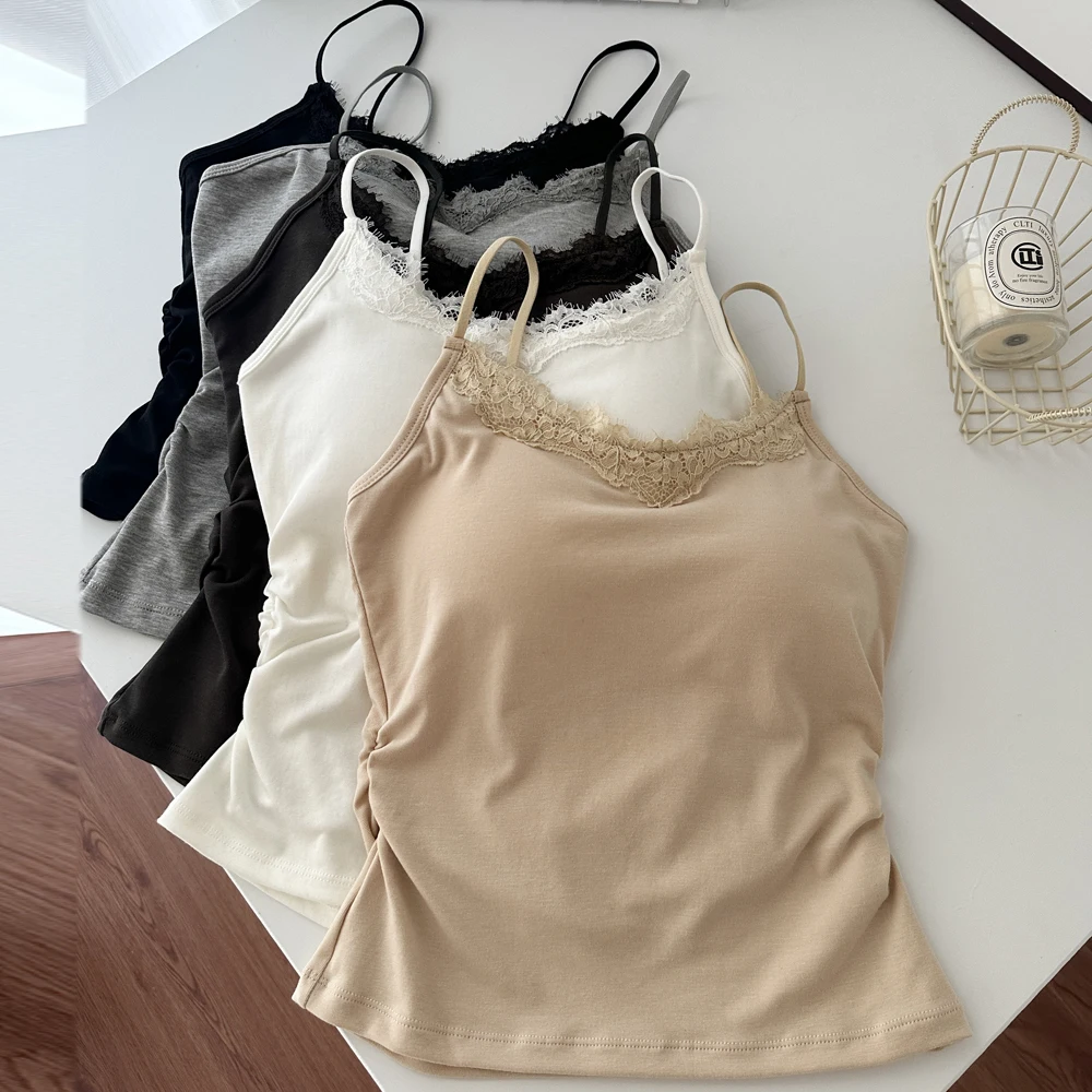 Wireless Lace Vest Top Women's Underwear Summer White Pure Desire Lace Camisole Base Layer Inner Wear Slim Fit Strap Design